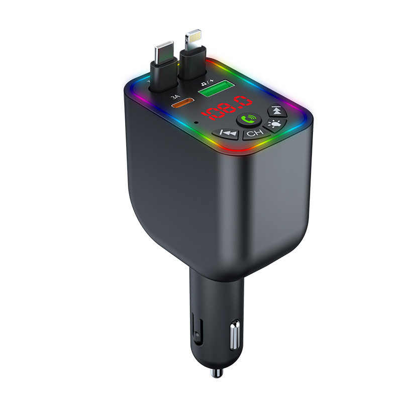 Car Charger Super Fast Charge Y5 Car Bluetooth MP3 Cigarette Light One-to-Four Telescopic Line Car MP3