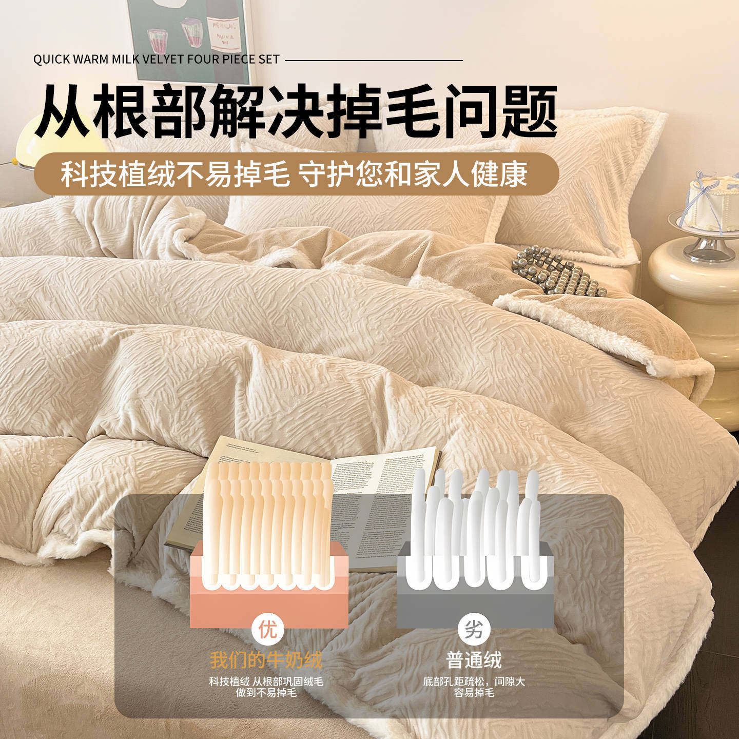 Class a Carved Milk Velvet Four-Piece Set 2025 New Winter Thickeneded High-End Quilt Cover Coral Velvet Bed Sheet Bedding 3