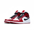 Leather AJ1 Mid Red White Black