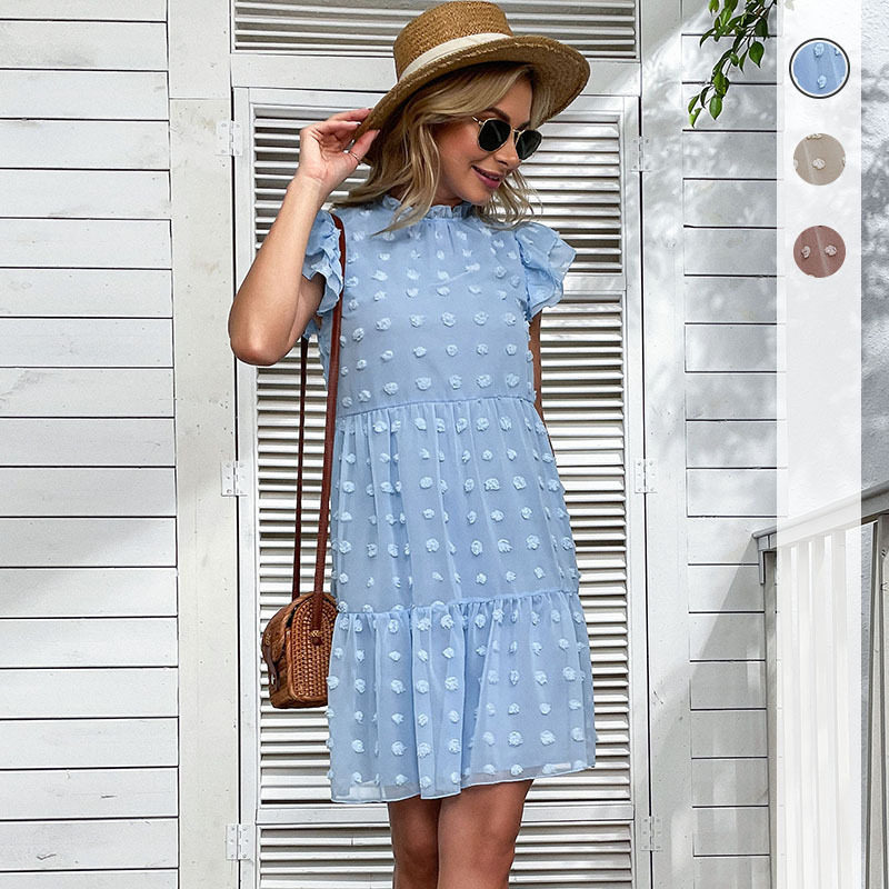 Blue Loose Floral Chiffon Dress Summer Fashion Comfortable Fit Elegant Style Wholesale Available