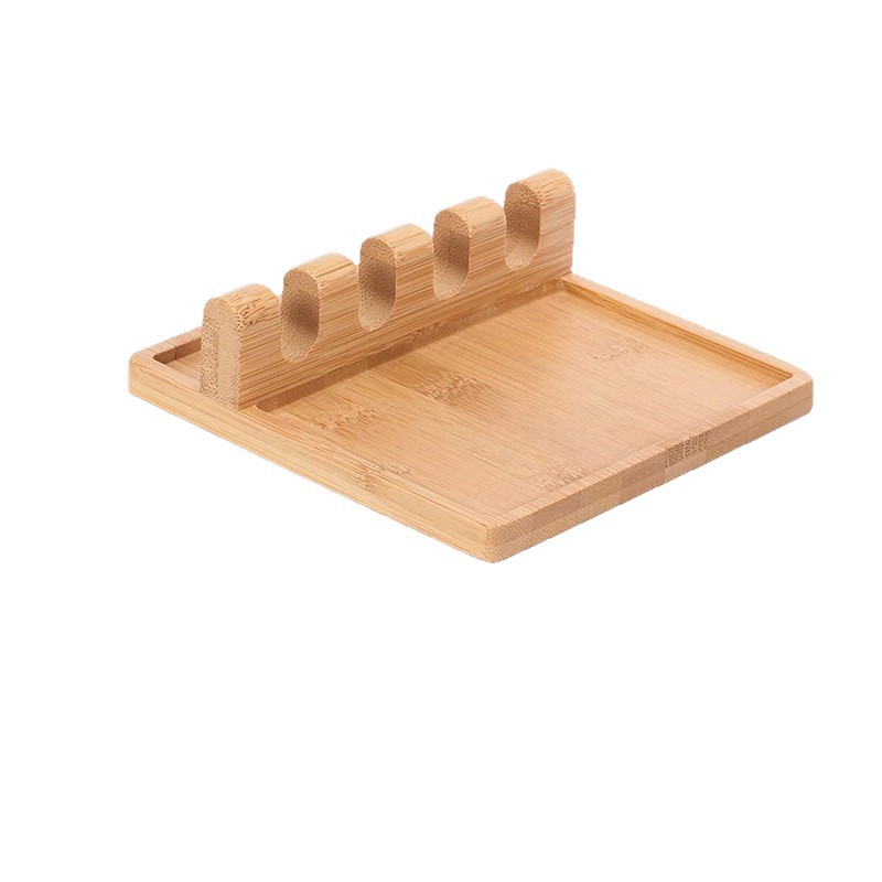 New Bamboo Kitchen Storage Rack Creative Four-Compartment Spatula Holder Spoon Placement Rack Wooden Square Storage Tray
