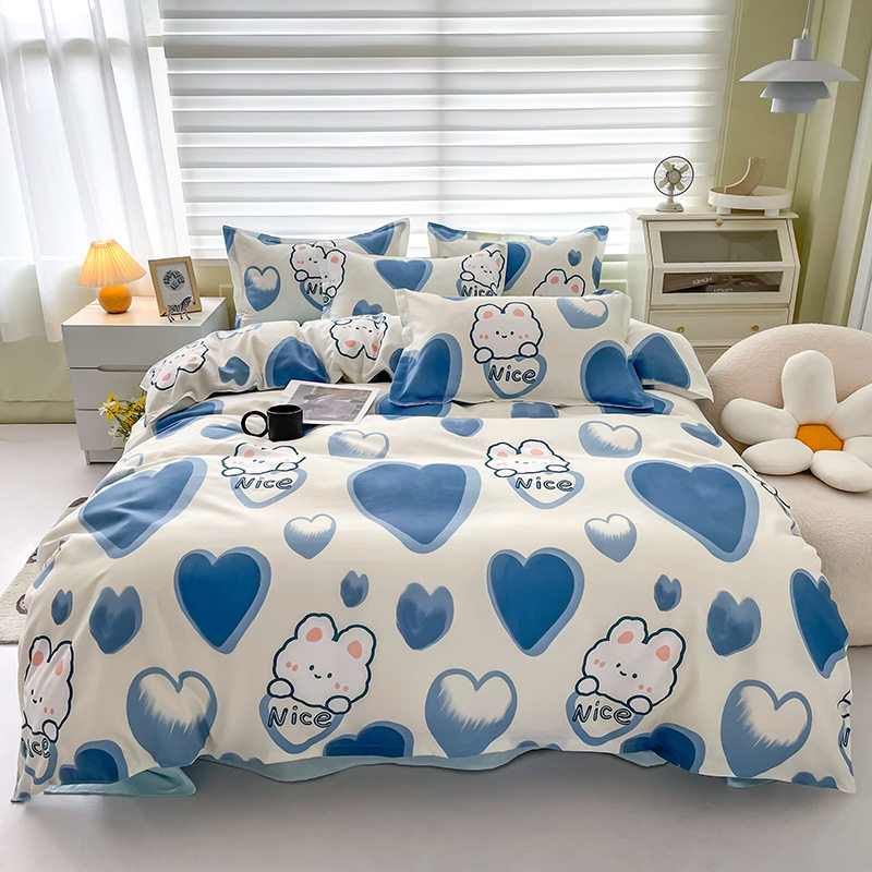 Small fresh aloe vera cotton four-piece set student dormitory three-piece sheets washed cotton quilt cover bedding wholesale