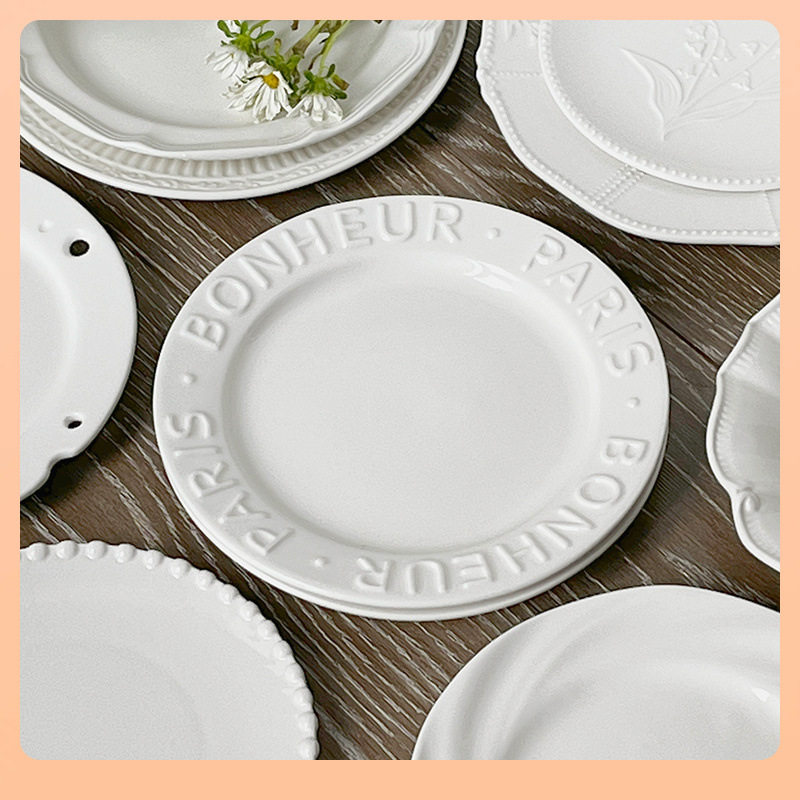 ⊿ Pure White Series of Tableware Collection, Simple and Versatile for Home Use, Including Plates for Dishes, Desserts, Western Food, and Pasta