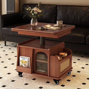 Solid Wood Painted Folding Lift Coffee Table Mobile Side Table Trolley 2025 New Small Apartment Living Room Sofa Side Cabinet