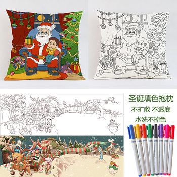 New Christmas Pillow DIY Colorful Pillow Case Santa Claus Hand-painted Graffiti Pillow Cushion Painted Gift