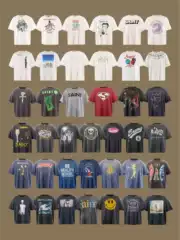 Saint Xxx Stb Retro Graffiti Printed Letters Casual Round Neck Vintage Washed Short-Sleeved T-Shirt for Men and Women