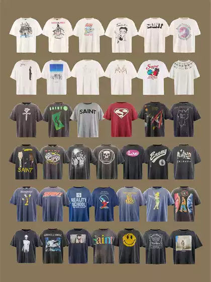 Saint Xxx Stb Retro Graffiti Printed Letters Casual Round Neck Vintage Washed Short-Sleeved T-Shirt for Men and Women