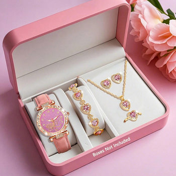 Cross-Border Popular Diamond Dial Watch Women's Light Luxury Niche Quartz Watch Bracelet Set Pu Leather Strap Watch