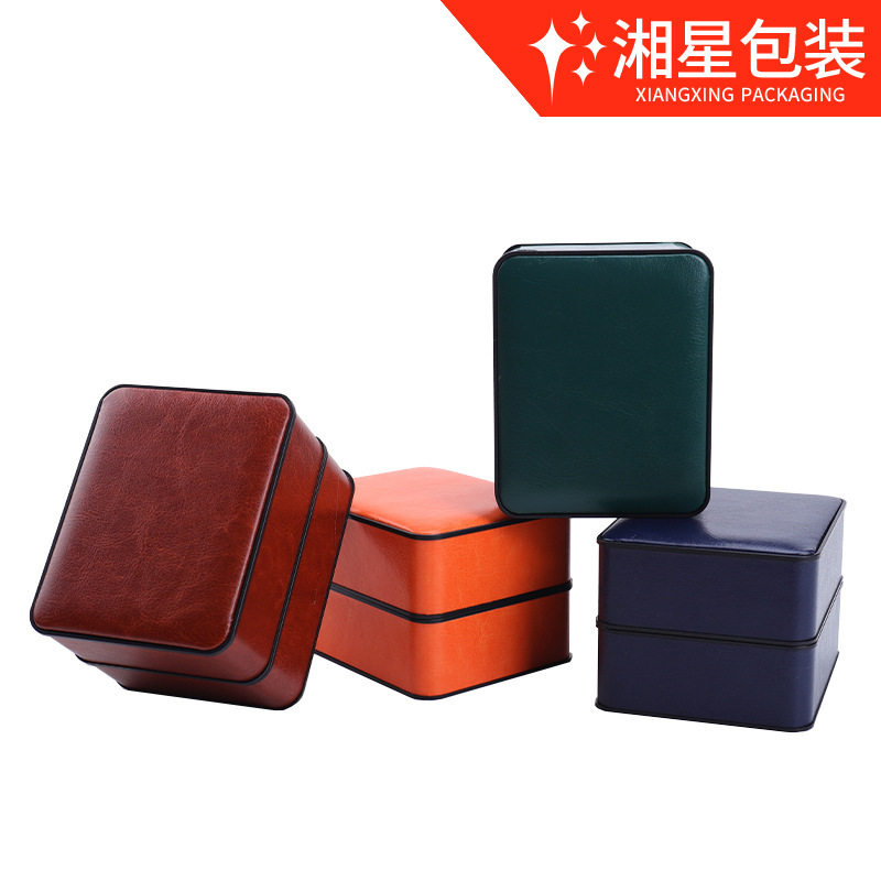 Rounded black edge PU leather watch box senior watch packaging box gift jewelry storage box watch box wholesale