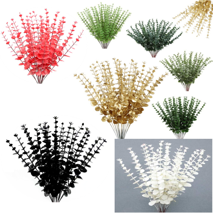 ต้นไม้สีเขียวจำลอง 38 ซม. ใบยูคาลิปตัสเดี่ยวดอกไม้ปลอมงานแต่...