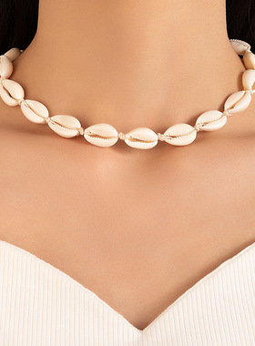 跨境海边度假系列串珠项链沙滩海星贝壳项饰 复古椰树扇贝项链女