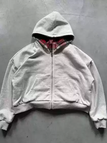 Plaid Zipper Cardigan Hoodie Y2K New Autumn and Winter Reversible Street Style Unisex Sweatshirt Wholesale