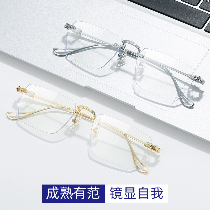 Ultra-light pure titanium gold silk rimless myopia glasses frame men's big face Phnom Penh Sven scum business rimless titanium frame