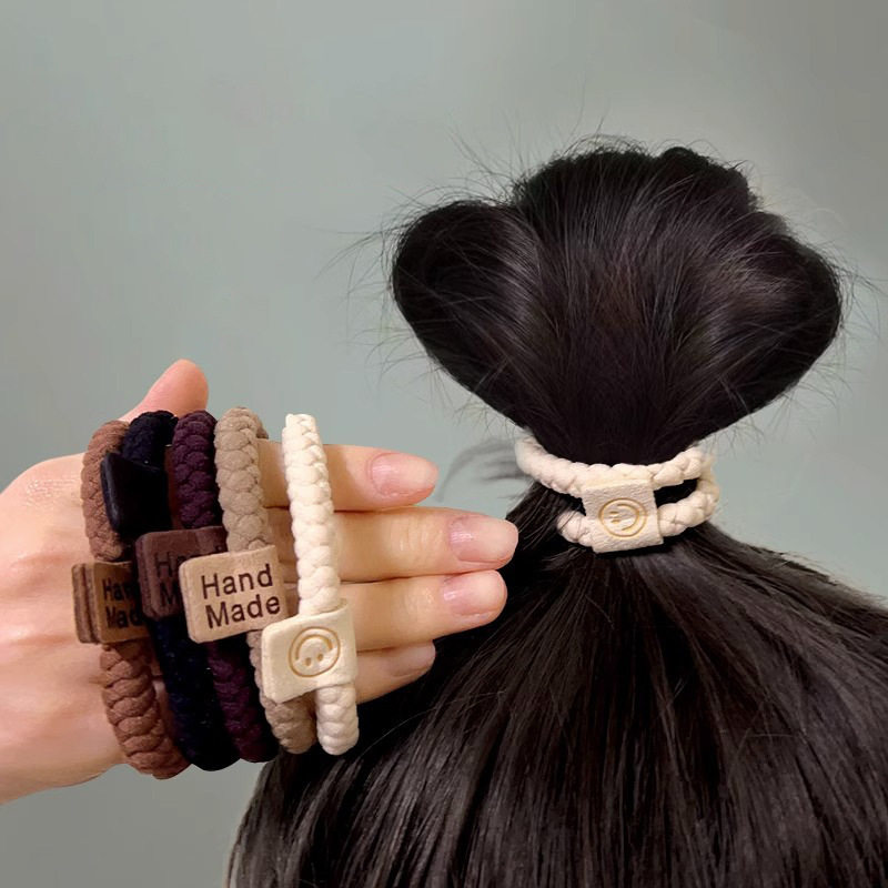 Simple and Durable High Elastic Rubber Tendon Women's Tie Net Red Head Rope Smiley Face Leather Case New Maruzi Paytail Hair Ring Hair Rope