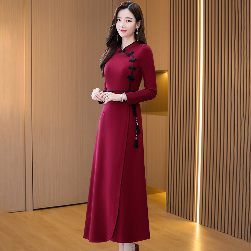 (Mới) Mã K1245 Giá 1680K: Váy Đầm Liền Thân Nữ Wotdpi Dài Tay Hàng Mùa Xuân Thu Đông Trung Niên Dùng Trong Lễ Cưới Thời Trang Nữ Ngày Cưới Chất Liệu G05 Sản Phẩm Mới, (Miễn Phí Vận Chuyển Toàn Quốc).