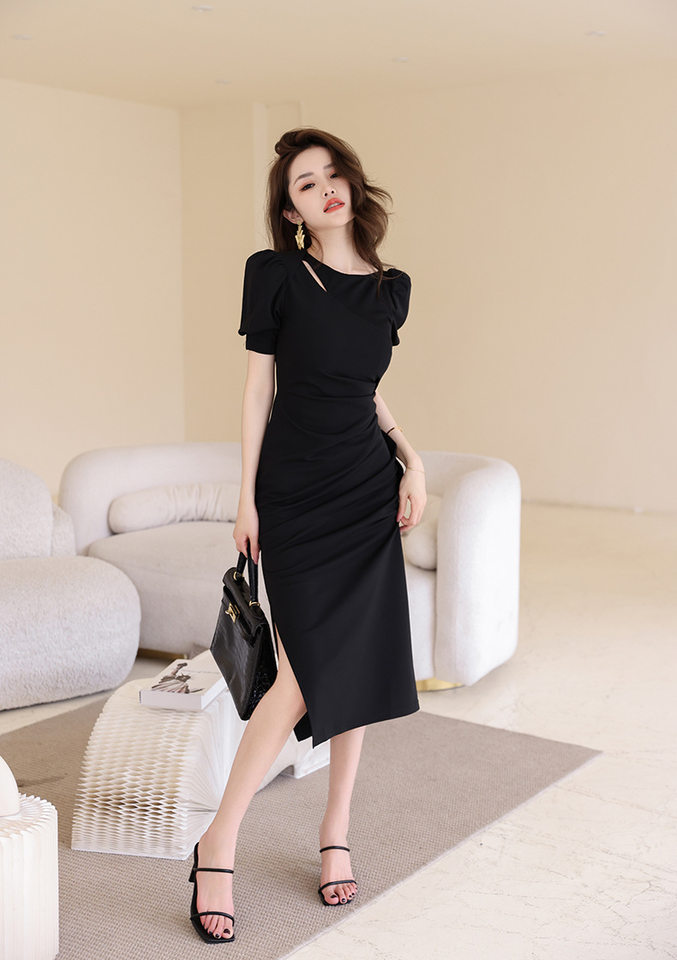 Váy Ôm Body Nữ Tay Lỡ Thiết Kế Xẻ Tà Dáng Dài Màu Đen chi tiết 18
