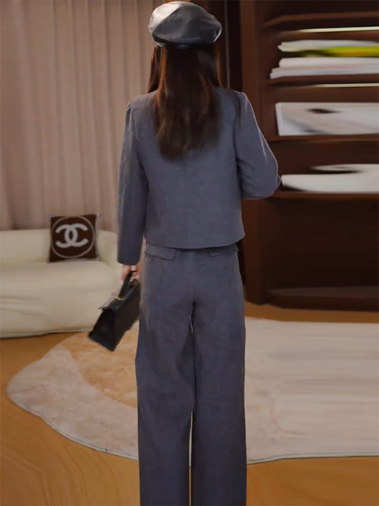 Fashion Suit for Women, Autumn and Winter New Style, Slimming, Petite, Chanel-Style Short Jacket and Wide-Leg Pants Two-Piece Set, Trendy