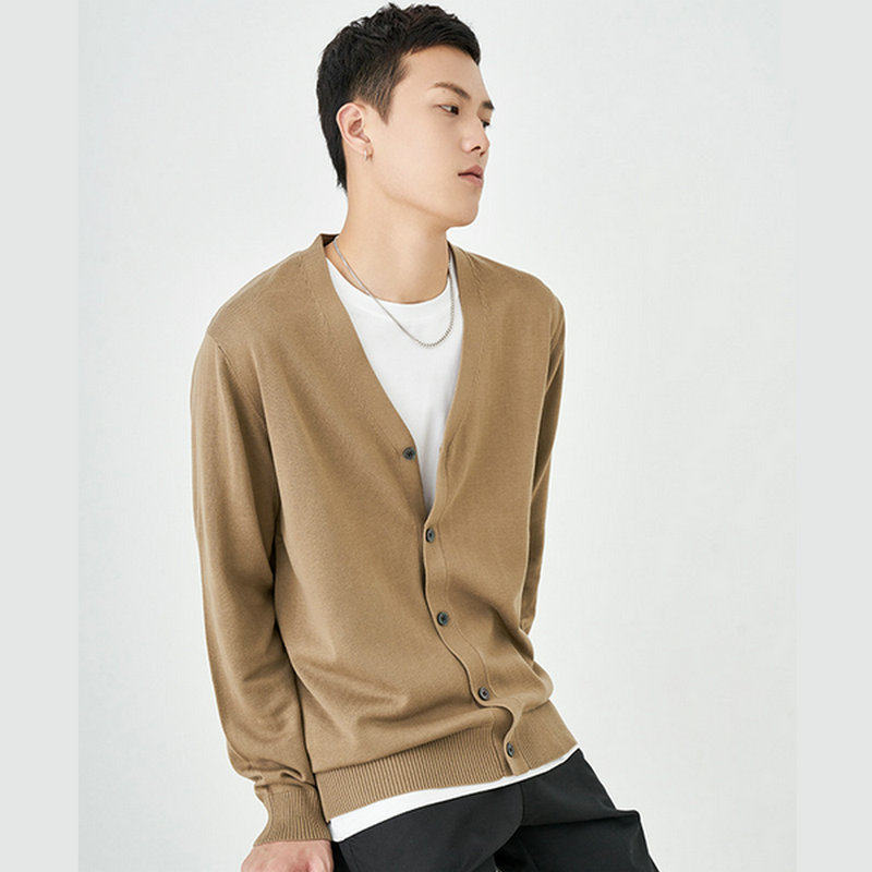 男士开衫2025春季新款韩版宽松帅气针织衫大V领毛衣百搭薄外套