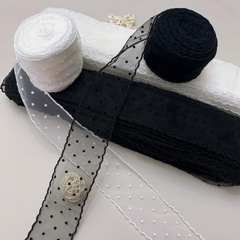 5cm Flocked Polka Dot Tooth Edge Mesh Lace Clothing Hair Accessories Shoe Bags Handmade DIY Bow Accessories Ribbon