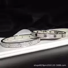 Kajia 18K Rose Gold Plated Baby's Breath Bracelet with Black Studs, Wide Full Diamond Fashion Gift for Girlfriend or Couple, Niche Style