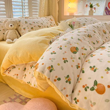 Milk Velvet Bed Four-Piece Set Coral Velvet Autumn and Winter 2024 New Bedding Quilt Cover Bed Sheetss Thickeneded Velvet Three-Piece Set