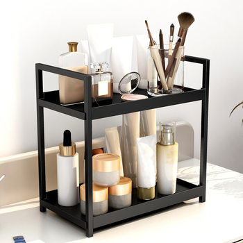 Double-layer desktop storage rack kitchen plastic organizing rack bathroom countertop perfume cosmetics storage rack dressing table rack