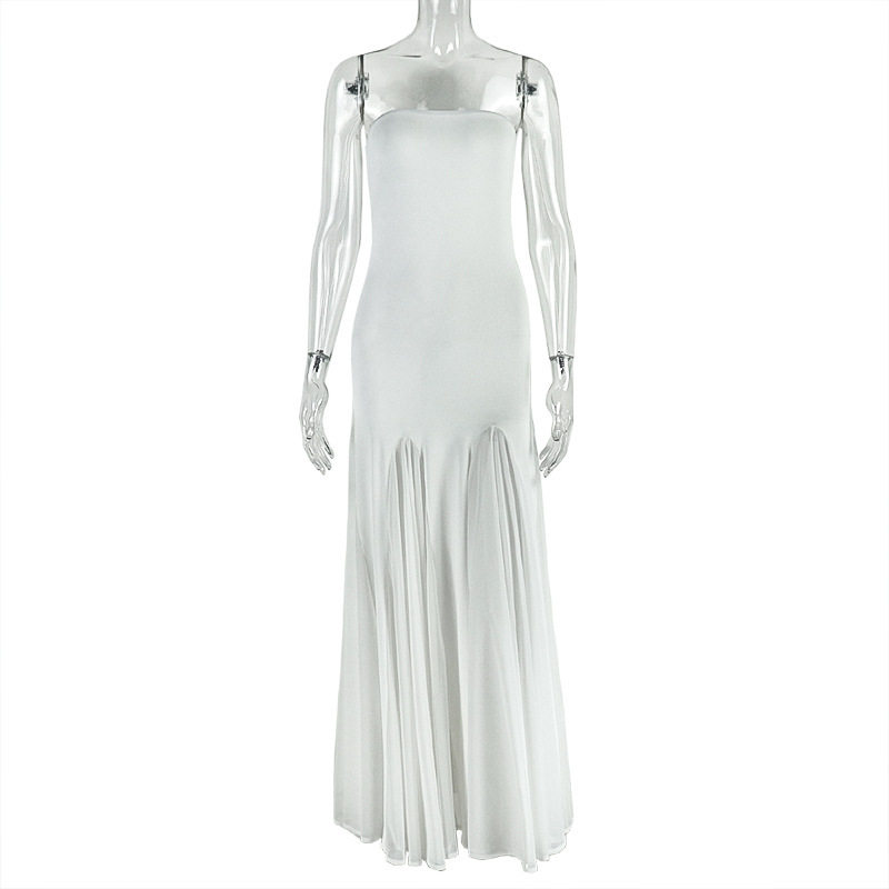 A Line Strapless Dress Sheer Design Waist Defining Slim Fit Casual or Party Wear Wholesale Available