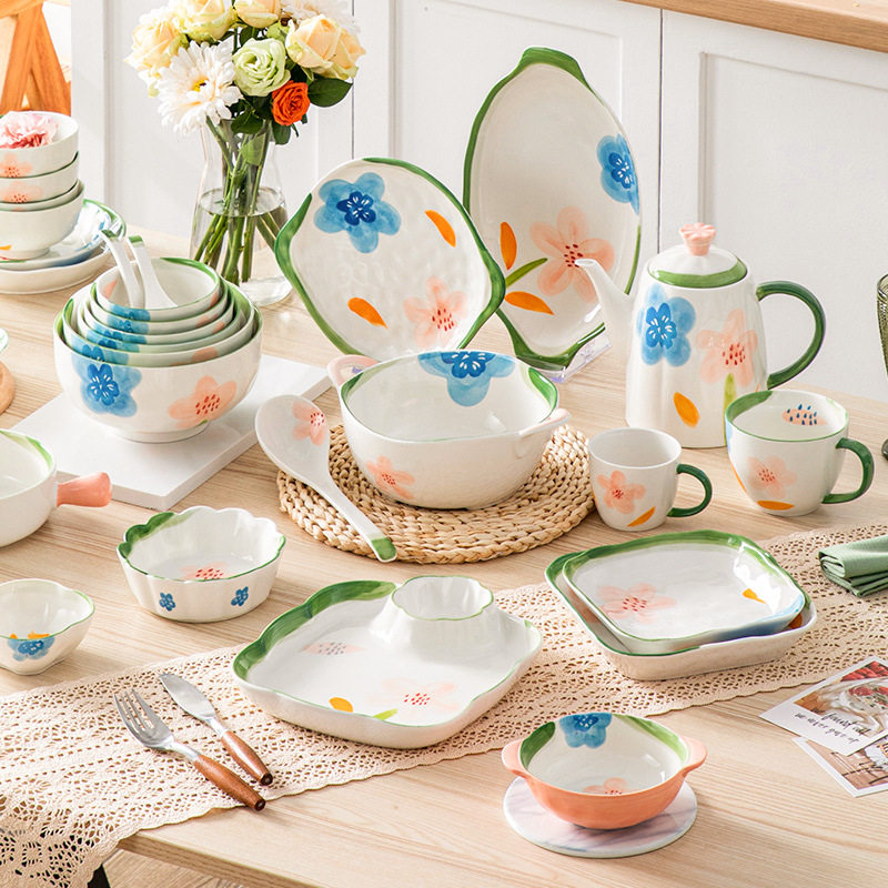 Wholesale Monet Garden Japanese pastoral style ceramic rice bowl flavor dish plate ins high color value Chaozhou tableware suit