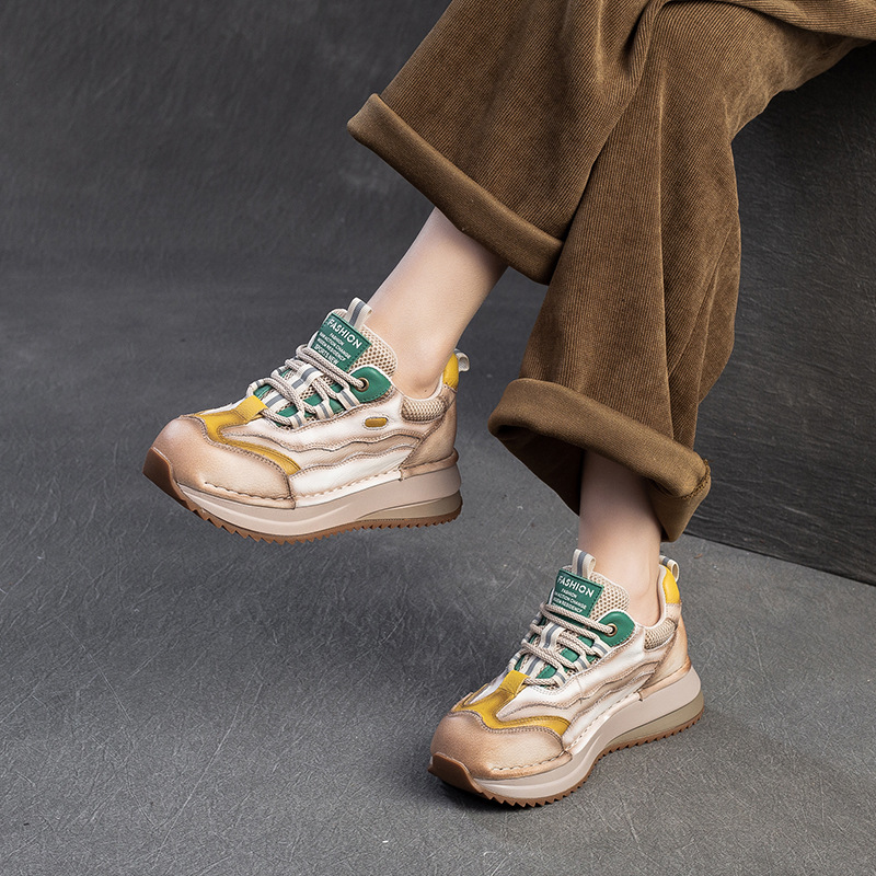 Giày Thể Thao Nữ Tăng Chiều Cao Thoáng Khí Đế Cao Hàng Mùa Xuân Thu Đông Phục Cổ Cổ Điển