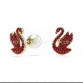 Swan red swan pearl gold stud earrings
