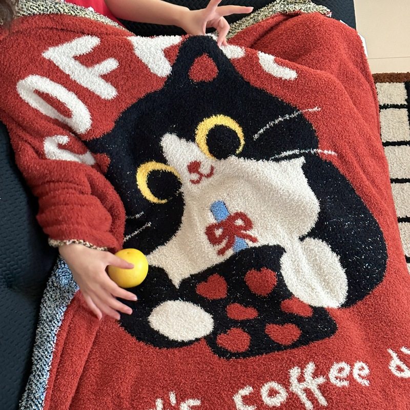 Cartoon American Cute Pet Cat Multifunctional Knitted Half Blanket Blanket Lunch Break Blanket Cover Blanket Thickened Blanket Bedroom