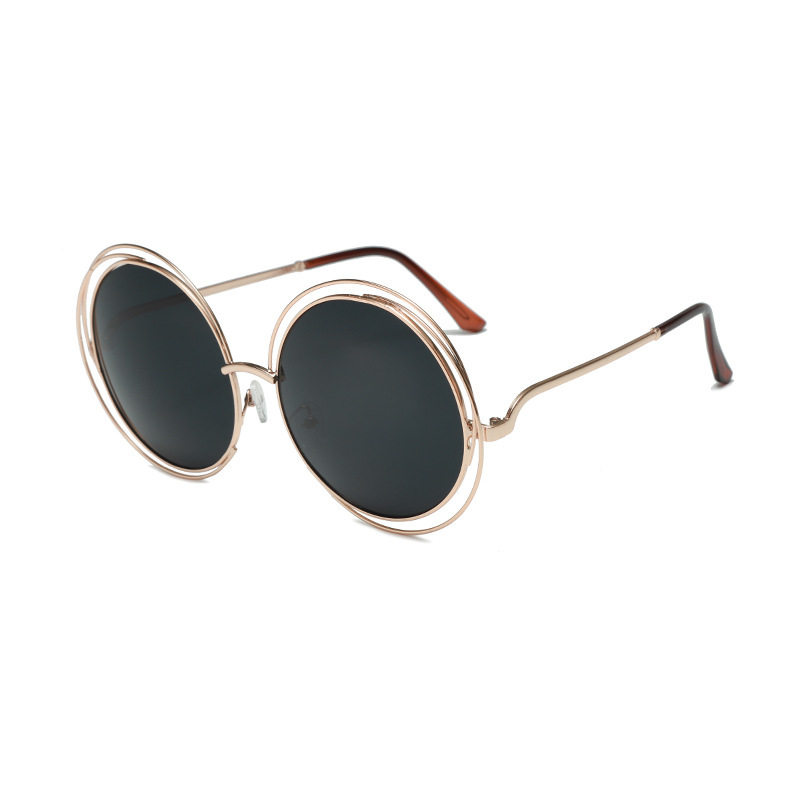 Korean fashion metal double ring sunglasses reflective HD color film sunglasses men and women fashion sunglasses wholesale