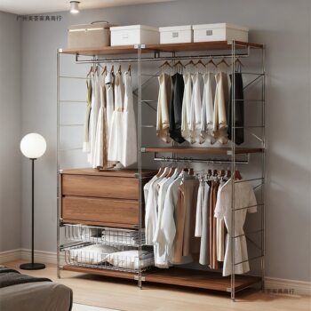 Antique Simple Storage Cabinet, Wardrobe, Floor-To-Ceiling Clothes Rack, Open Clothes Rack, Household Folding Rack, New Style