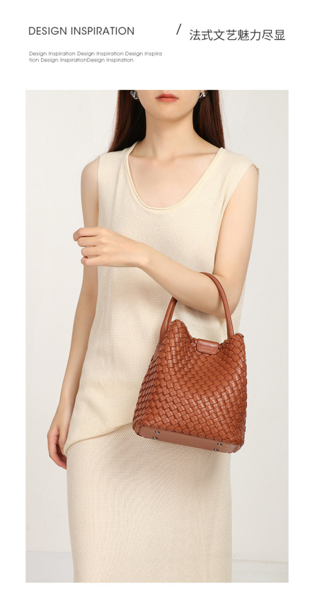 Túi bucket nữ dáng xô đan lát phối quai đeo chéo — B1994 # Cà phê đậm đà., B1994 # màu đen, B1994 # màu nâu, B1994 # Xám đậm