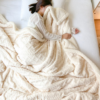Autumn and Winter Thickened Double-sided Fleece Sofa Blanket Lamb Fleece Taff Fleece Jacquard Blanket Soft Shawl Blanket Warm Fleece Blanket