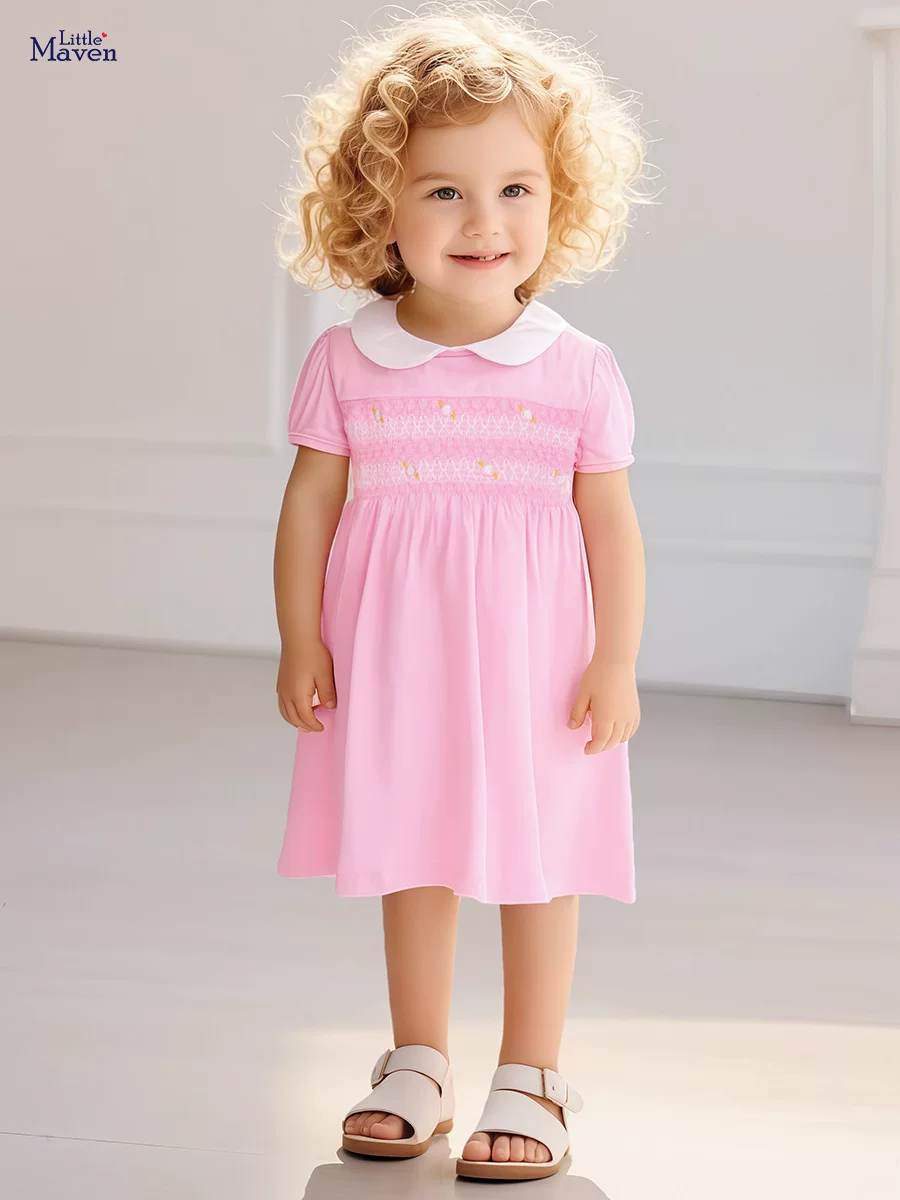 Robe pour enfants, nouvelle robe pour enfants tricotée d'été à manches courtes et col polo