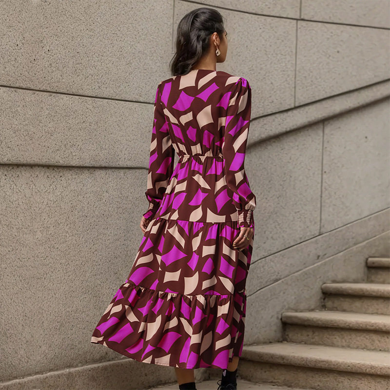 Womens Autumn Dress Irregular Pattern Printed Fabric Casual Style Wholesale Available OEM ODM service