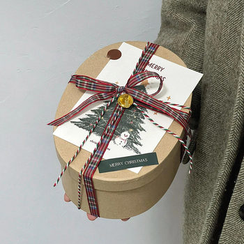 New Oval Kraft Paper Christmas Gift Box New Year High-End Chinese Style Candy Wedding Candy Gift Box Empty Box