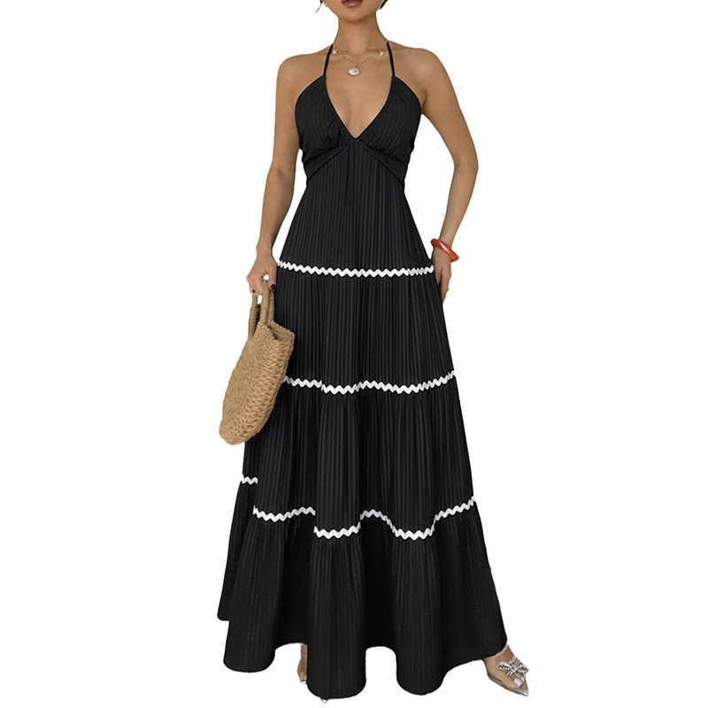 Color Block V Neck Halter Dress Sexy Cake Skirt Design Perfect for Vacations and Summer Events Wholesale Available