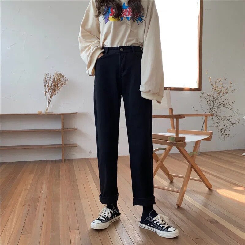 Womens High Waisted Wide Leg Jeans Casual Loose Fit Korean Style Straight Cut Versatile for Spring and Autumn