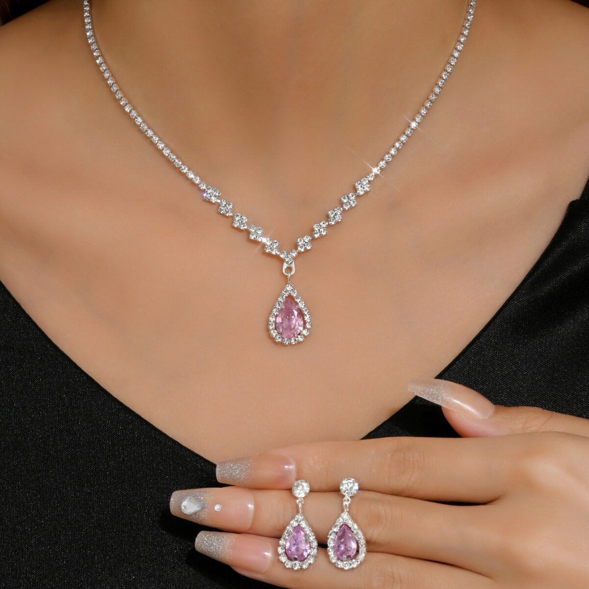 Zircon Water Drops Love Star Moon Necklace Light Luxury High Feeling Temperament Clavicle Chain Delicate Light Luxury Necklace Wholesale