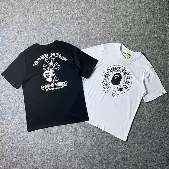 Cross-Border Export Short-Sleeved Cross Little Monkey Sanskrit Print Trendy Loose Round Neck Men's and Women's T-Shirt Half-Sleeved Shirt