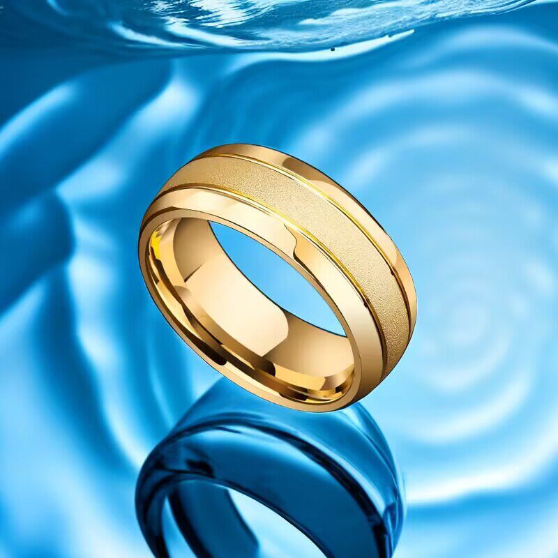 E-Commerce Popular Titanium Steel Frosted Ring for Men, European and American Fashion Design, Starry Sky, 18K Gold Non-Fading Couple Ring