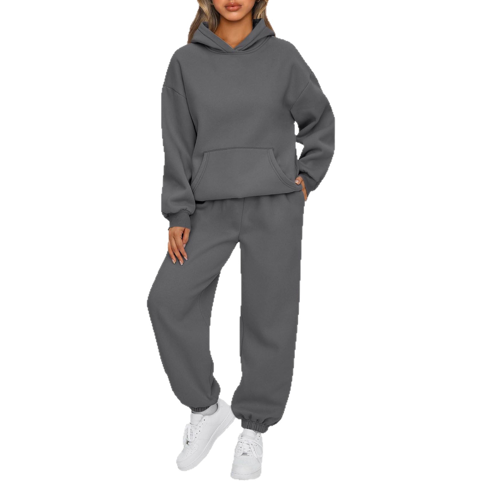 Casual Sports Hoodie and Jogger Set Solid Color Pocket Design Comfortable Fit Autumn Winter Collection Wholesale
