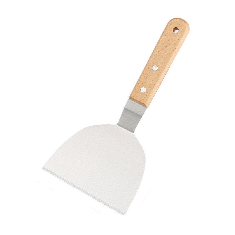 Amazon Wooden Handle Stainless Steel Outdoor Barbecue Tools Bbq Household Barbecue Teppanyaki Shovel Cooking Shovel Food Shovel