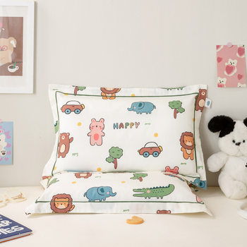 Strict selection of long-staple cotton pillowcase piping children's small pillowcase printed cartoon cotton satin pillowcase silky feeling Four Seasons