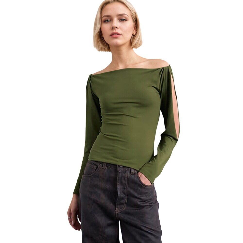 Off Shoulder Knit Top Long Sleeve Hollow Out Twist Cuff Design Casual Wear for Women Wholesale Available