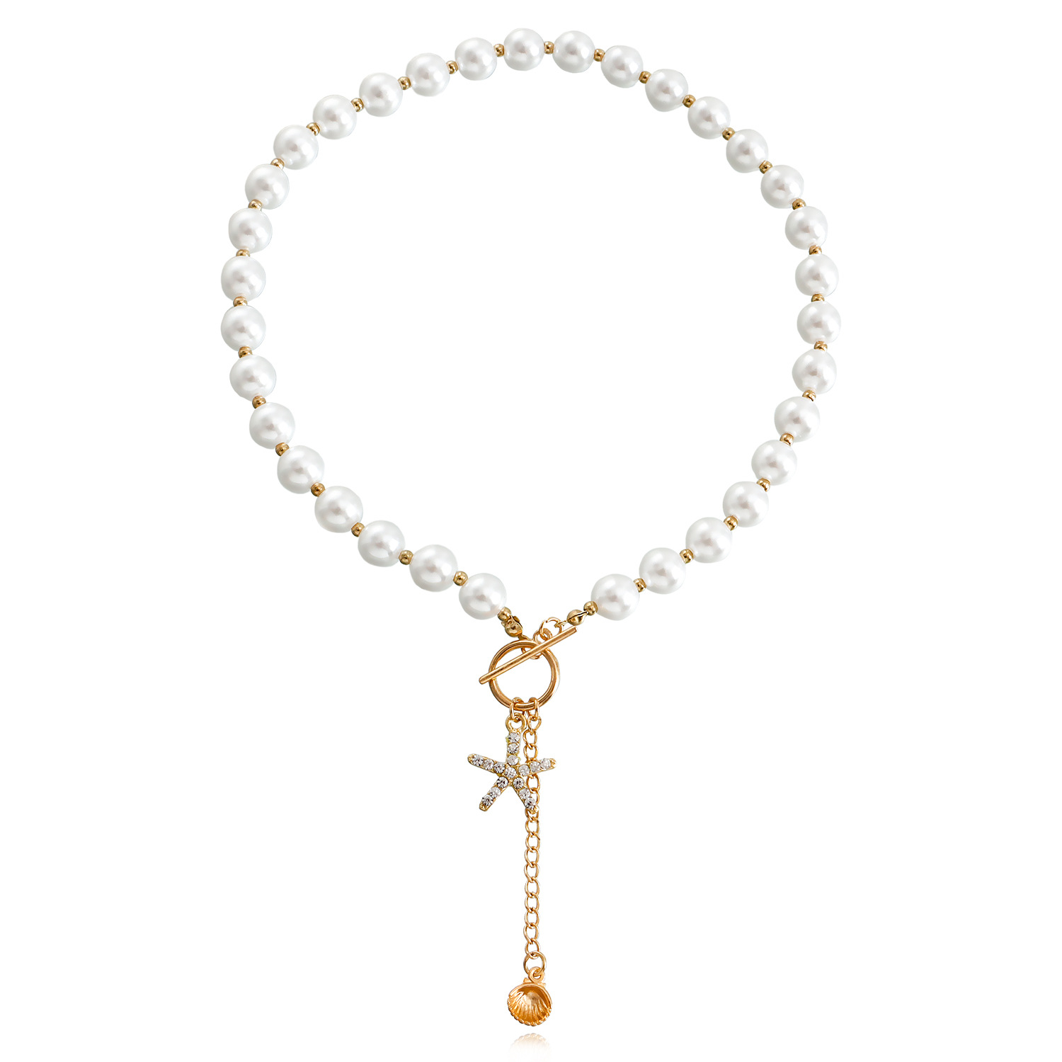 欧美跨境饰品 朋克锁骨链小众设计贝母项链女 潮流合金毛衣链项饰