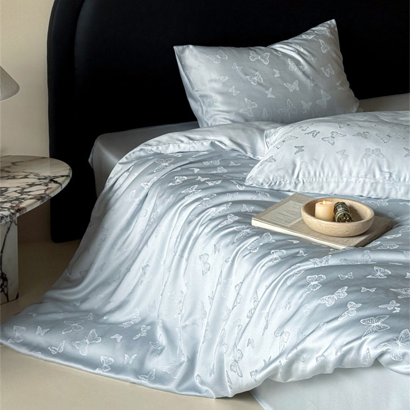 New Class A 100 Lanjing Tencel Four-piece Set High-end Jacquard Naked Sleeping Cool Ice Silk Quilt Cover Three-piece Set