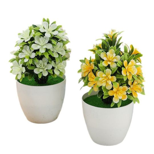 Artificial Flower Potted Plant Indoor Household Dining Table Decoration Small Ornaments Five-leaf Plum Blossom Potted Plastic Flower Cross-border Plant